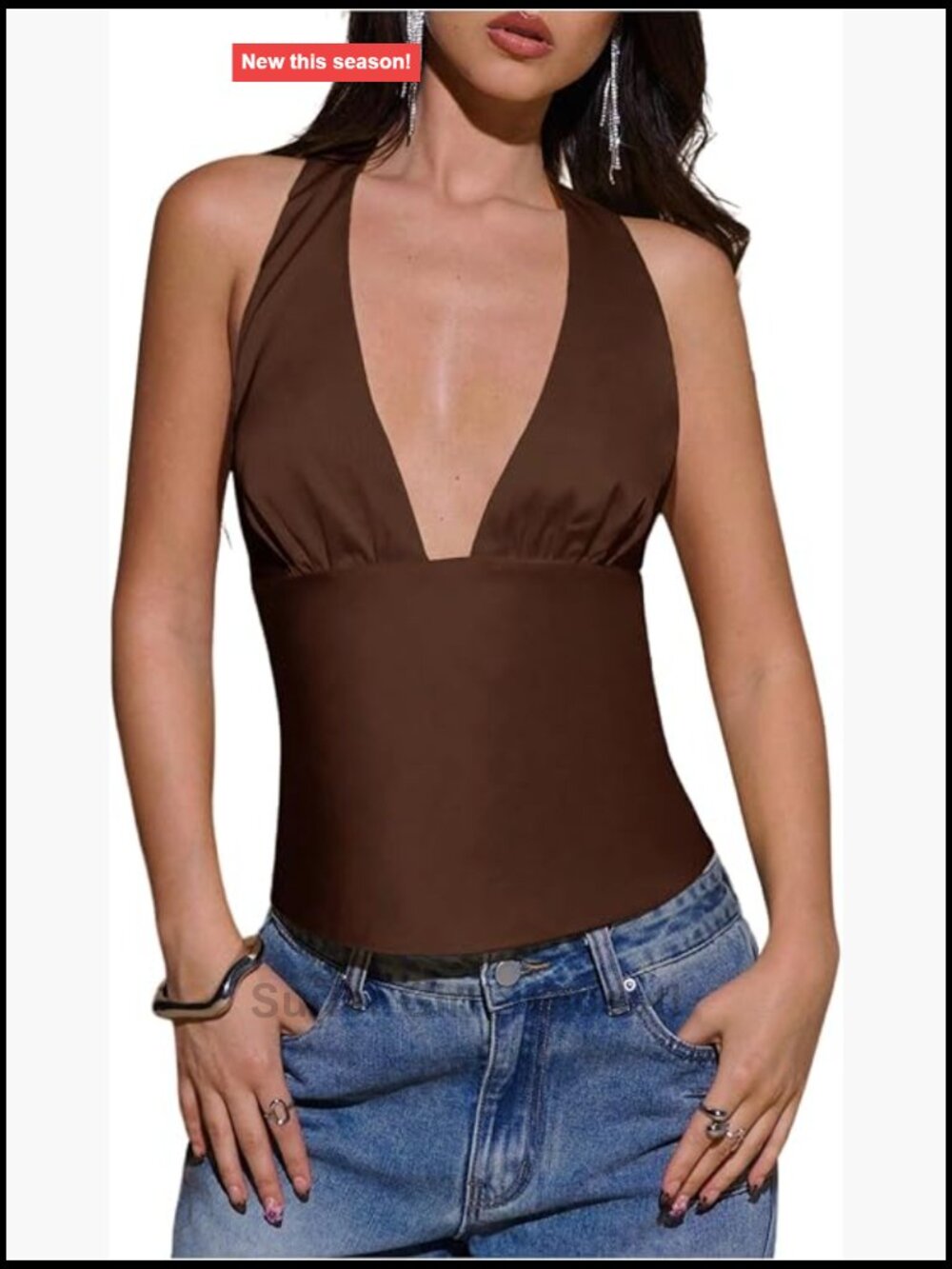 Satin Halter Tank Top Backless Slim Fit V-Neck Sleeveless Party Top